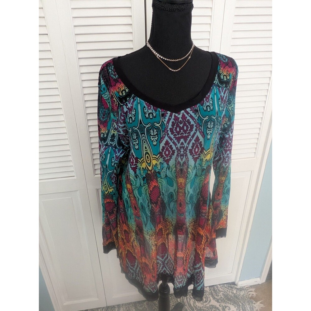 Coco + Carmen Tunic Women's XXL Multicolored Mesh Artsy Snake Print Sheer Top